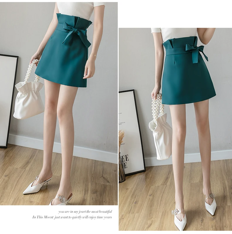 Suit Women Skirt Lace-Up Bow Zipper Woman Skirts 2021 Spring Summer Korean Fashion High Waist Mini Short Skirt Female Jupe Femme silk skirt