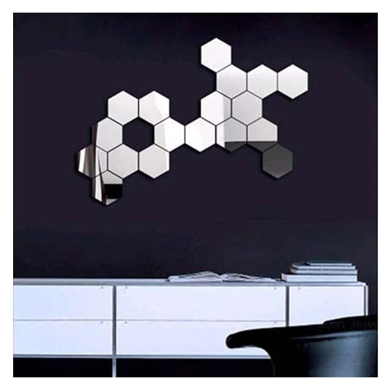 Description Picture 6 of item6/12Pcs Hexagon Acrylic Mirror Wall Stickers Home Decor DIY Removable Mirror Sticker Living-Room Decal Art Ornaments For Home