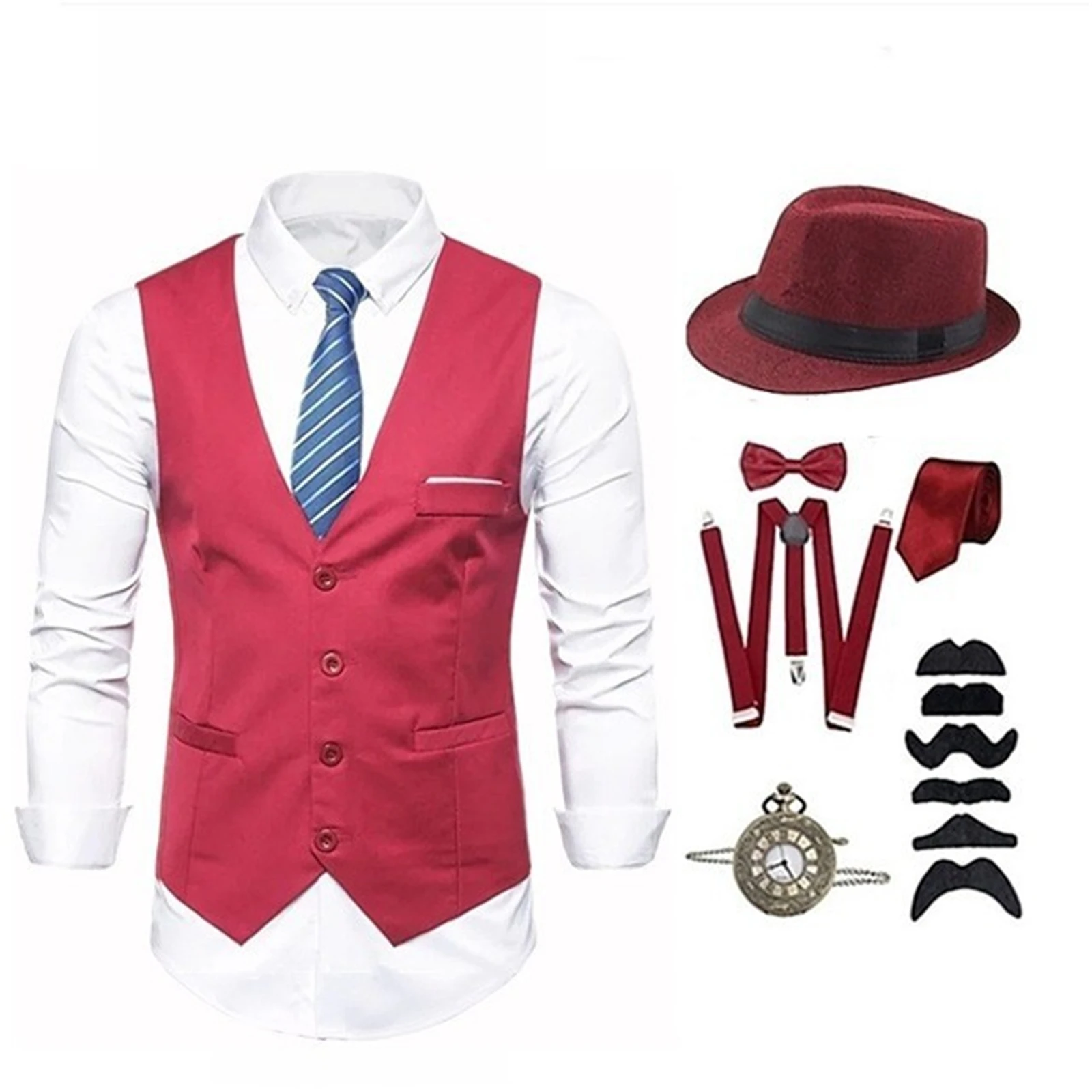 Costume Rétro Années 20 Homme – Gilet, Chapeau, Cravate et Montre – photo 8