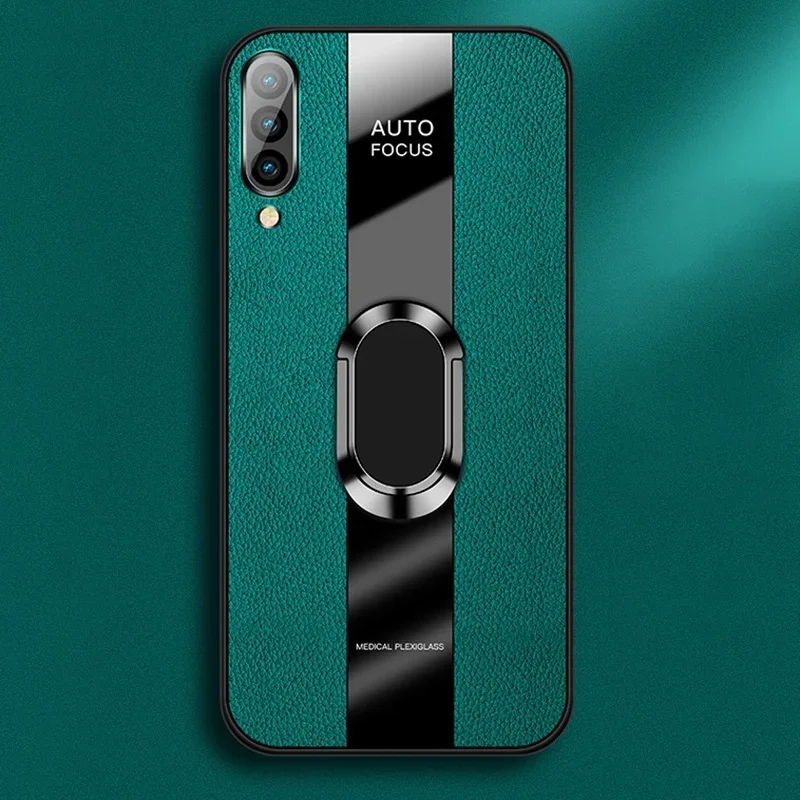 Leather Ring Holder Shockproof Phone Case with Silicone Protection and Back Cover
