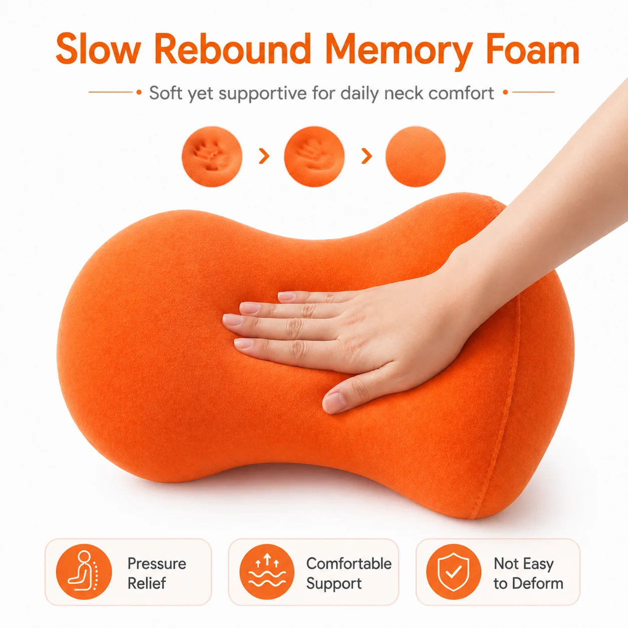 Ergonomic Memory Foam Neck Support Pillow with Soft Corduroy Cover, Removable & Washable, in Vibrant Orange Pink