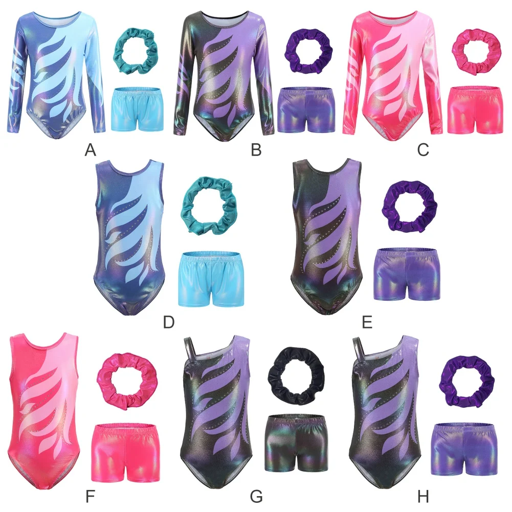 Girls Dance Leotards Children Gymnastics Leotards Sleeveless Bodysuit Kids Ballerina Training Wear Jumpsuit Shorts Headband Sets children dance leotards,gymnastics dancewear sets