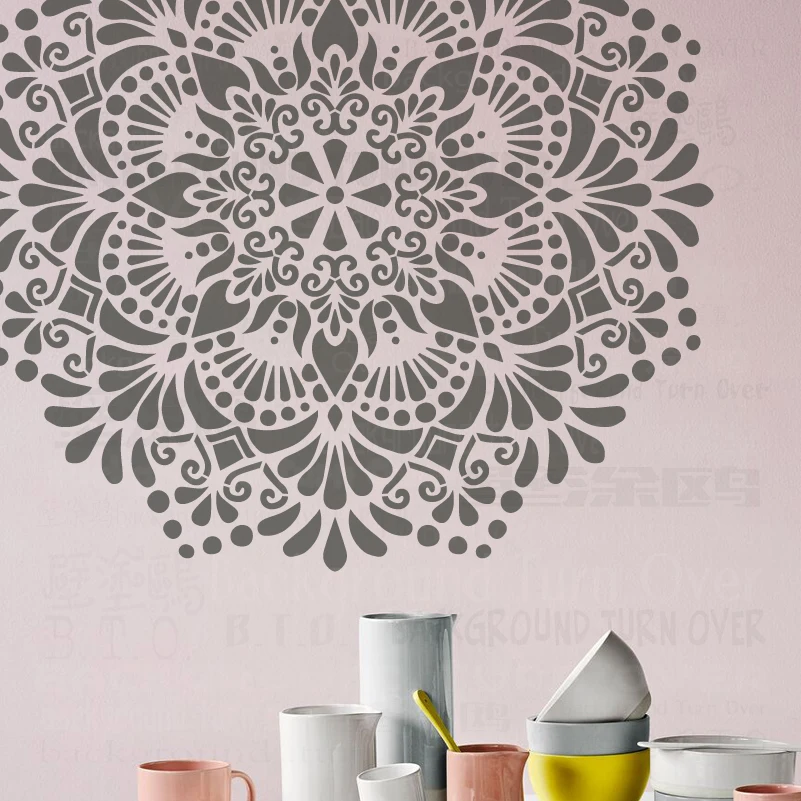 Parede de Estêncil para Pintura Decoração de Móveis para Pintar Decorativas Mandala Grande Grande Teto Redondo S108 60cm 100cm