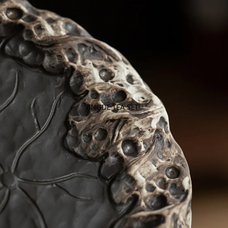Ceramic teapot with lotus leaf design dry brewing tray, small tea tray vintage coffee table Kung Fu tea accessories
