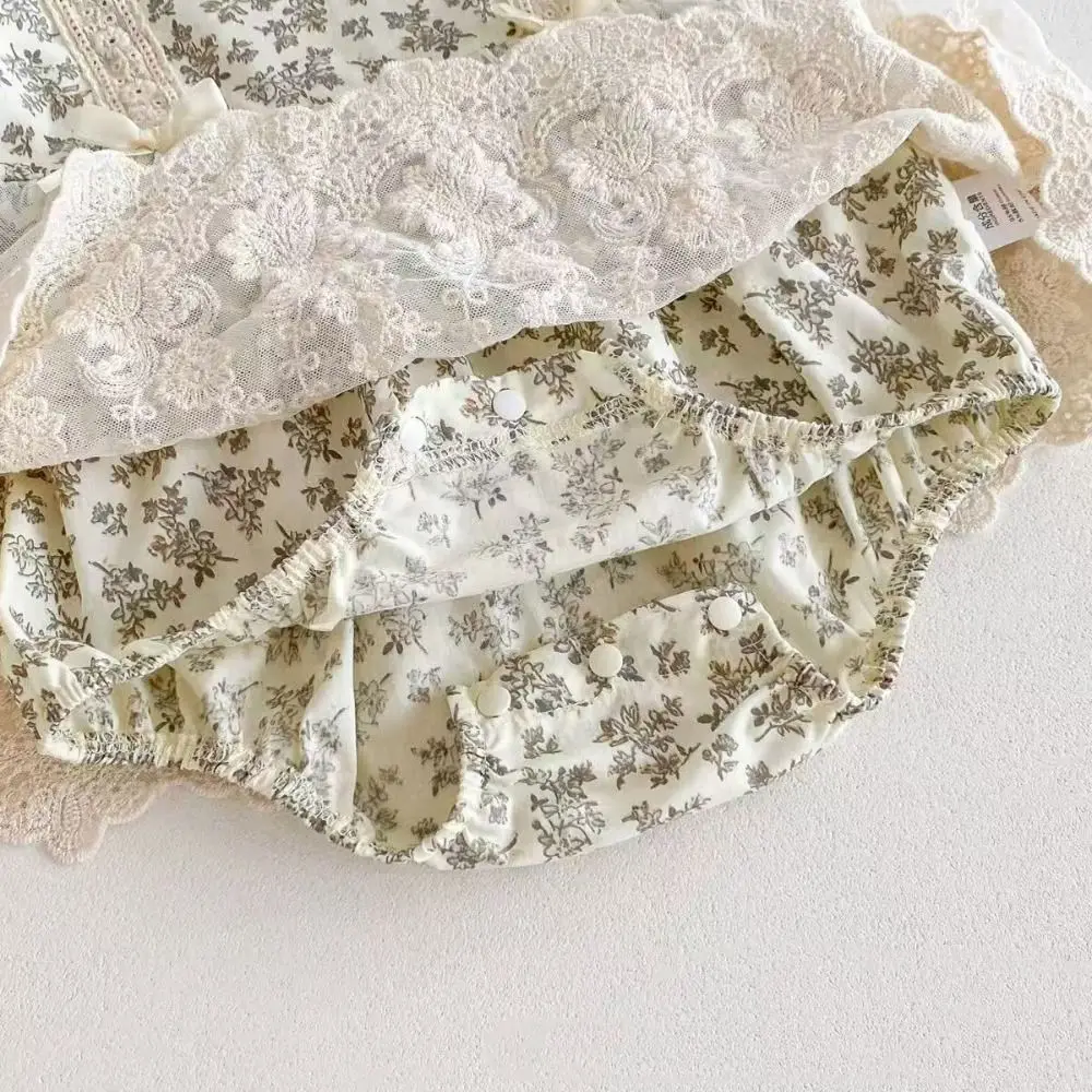 Casual Outfit Lace Mesh Baby Jumper Dress Bowknot Bodysuit Flower Baby Jumpsuit Fluffy Cotton Toddle Climb Suit Gifts