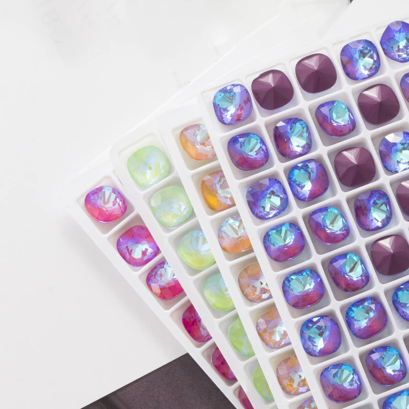 

Square Rhinestones Colorful Crystal Self Adhensive Sticker Crafts Applique 80/45/40Pcs Charms Gemstone Crystal For Handmade