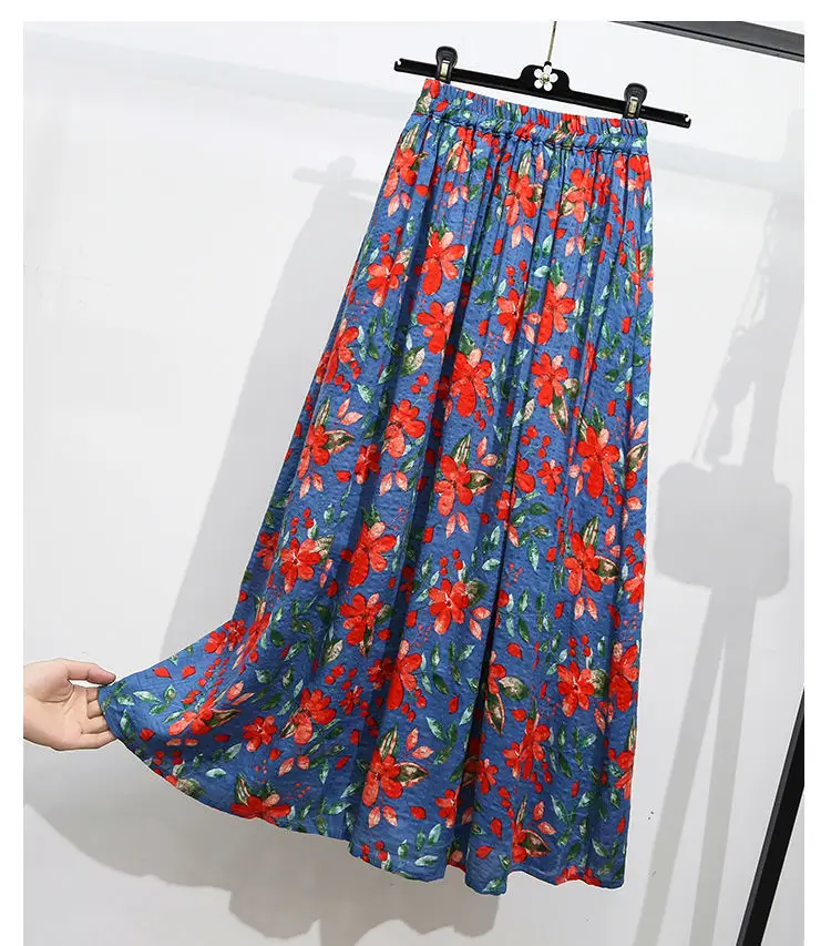 Refreshing Summer Casual Travel Mother Elastic Waist Women Skirt Harajuku Print Pretty Azalea Flowers Blue Beach Skirts Female black mini skirt