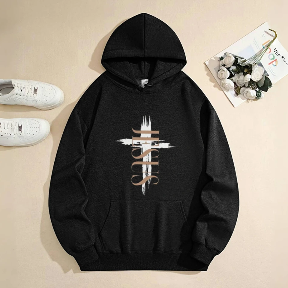 Thickened Fleece Hooded Jesus Print Sweatshirt