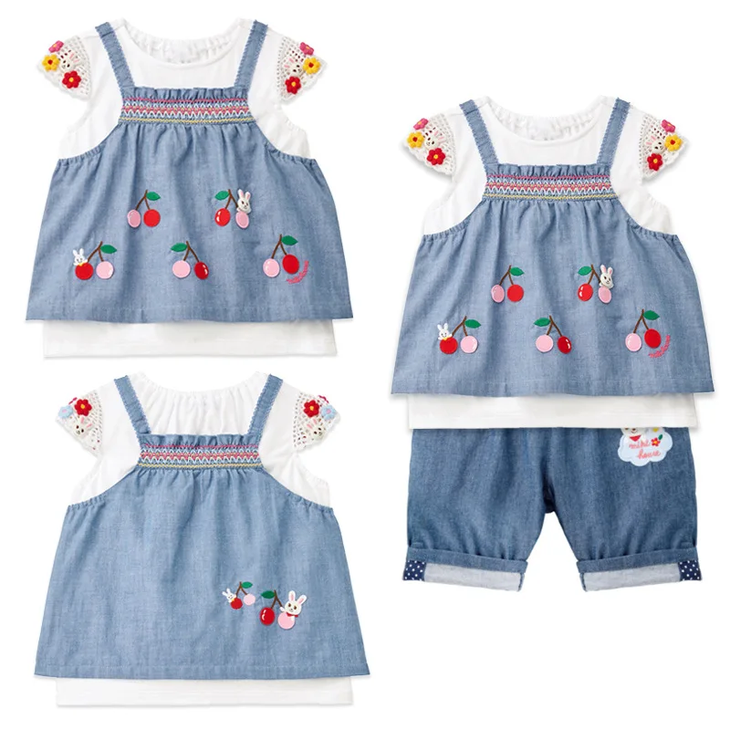 

Summer Girls T-shirts Cartoon Flower Cherry Bunny Short Sleeve T-shirt Fake Two Doll Shirts Tops Vetement Enfant Fille Poleras