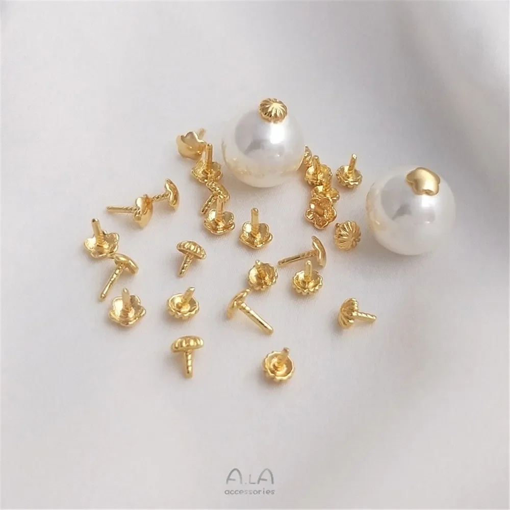 14K Gold-plated Flower Shaped Bead Blocking Hair Nail Hole Blocking Head Bead Cap Diy Loose Bead Round Bead Jewelry Accessories