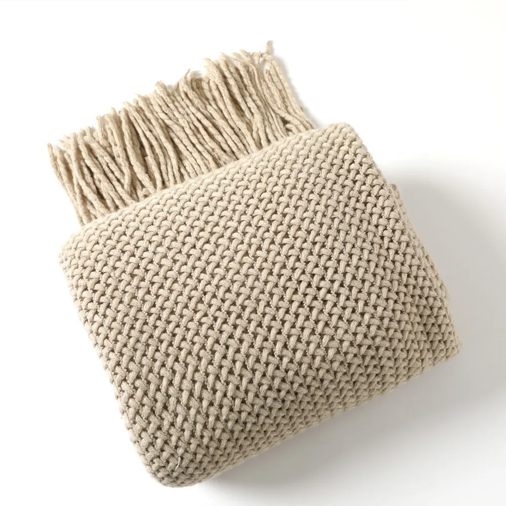 Cable Knit Khaki Throw Blanket Lightweight Knitted Jacquard Throw Blanket for Couch, Sofa, Bed, Chair, Cozy Texture Farmhouse