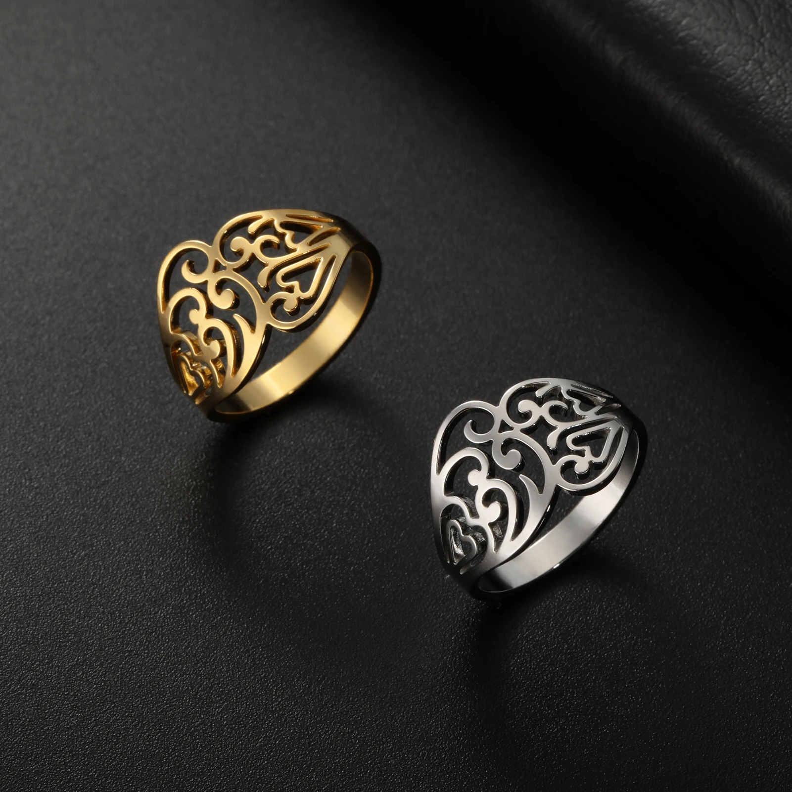 Kkjoy Trendy Edelstahl Gold Farbe Liebe Filigrane Blume Finger Ringe Für Frauen für Party Hochzeit Jahrestag Schmuck Geschenk – Detail 5