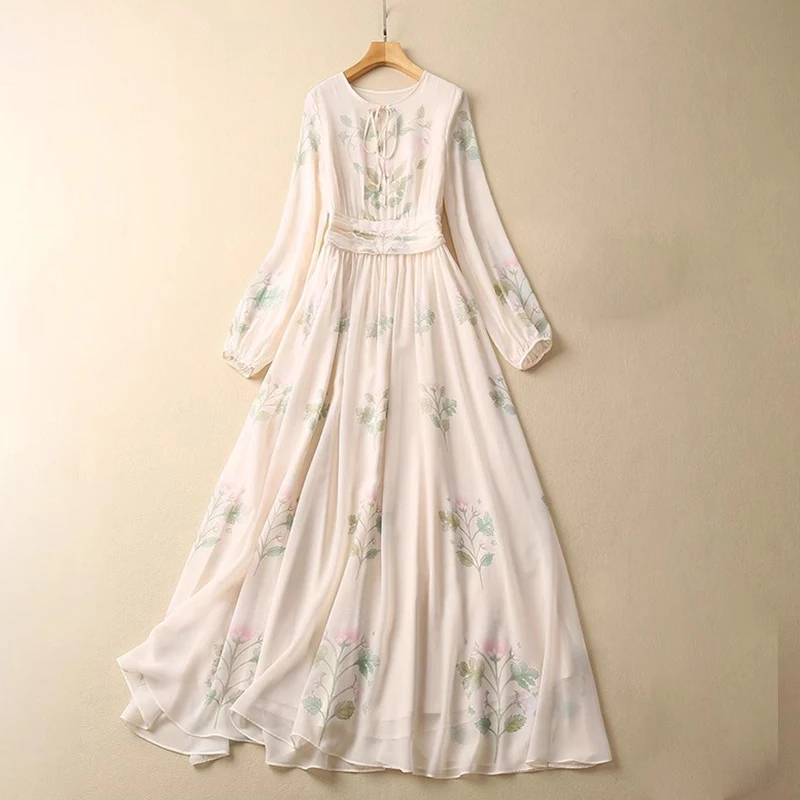 

ZJYT Runway Summer Floral Print Long Chiffon Dresses for Women 2024 Fashion Full Sleeve Holiday Beach Vestido Elegant Party Robe