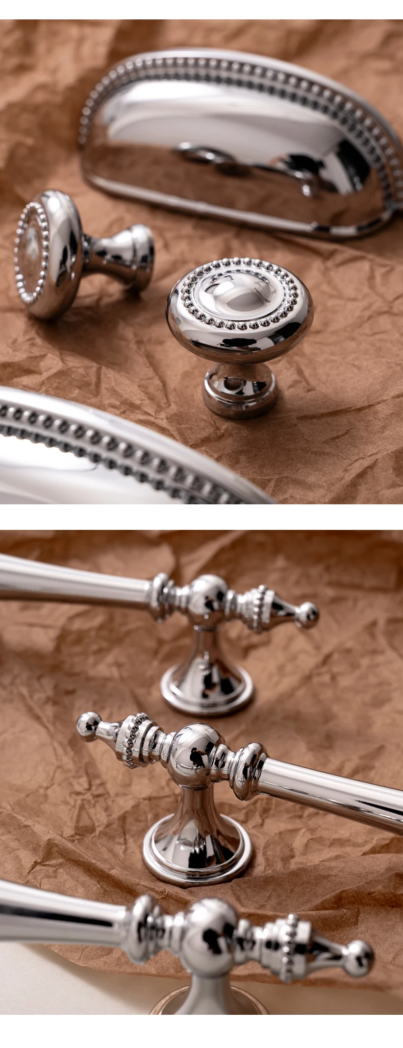 Chrome Furniture Brass Handle Silver Luxury Wardrobe Door Knob T-Bar Kitchen Cabinet Pull Solid Drawer Shell Handles