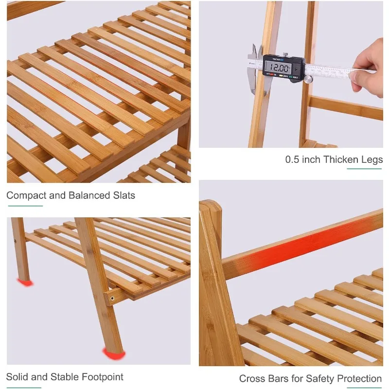 Bamboo Ladder Plant Stand 3 Tier Foldable Flower Pot Display Shelf Rack for Indoor Outdoor Home Patio Lawn Garden Balcony 6