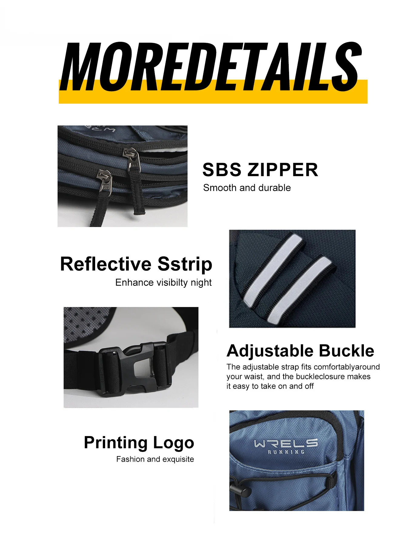 WRELS Gürteltasche, wasserdichte Sport-Gürteltasche, leichte Hüfttasche, Flaschenhalter, verstellbare Gürteltasche, Laufen, Marathon, Bauchtasche – Detail 11