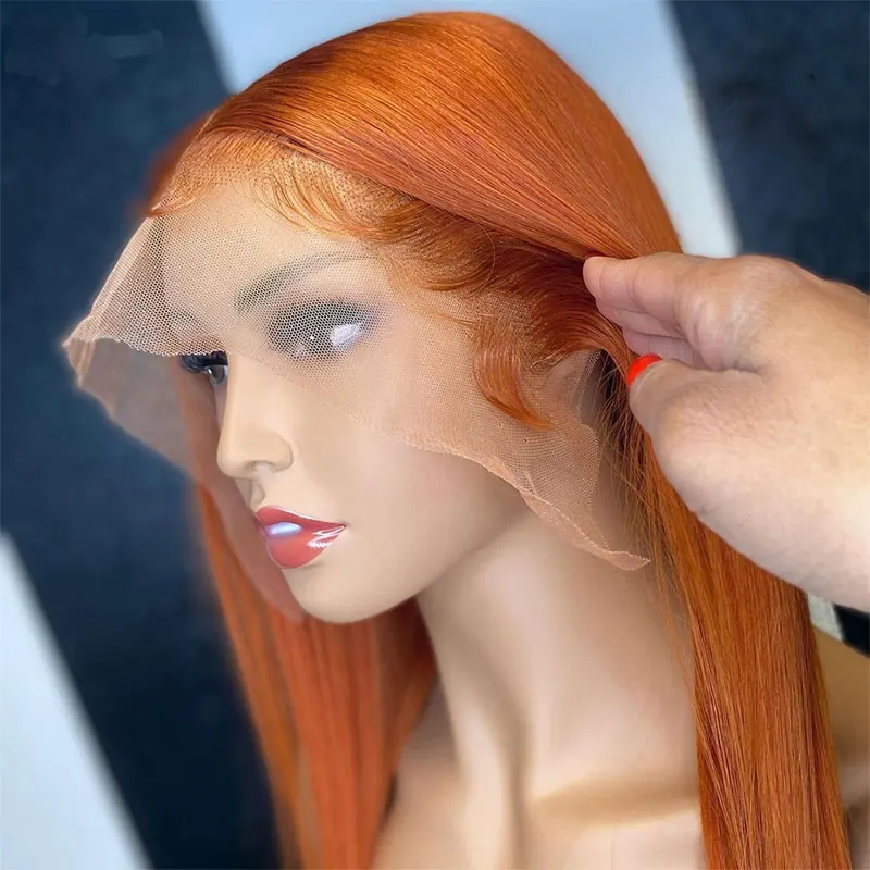 

Light Orange Synthetic Hair Lace Front Wig Preplucked Straight High Quality Heat Resistant Fiber For Women Daily Use Cosplay