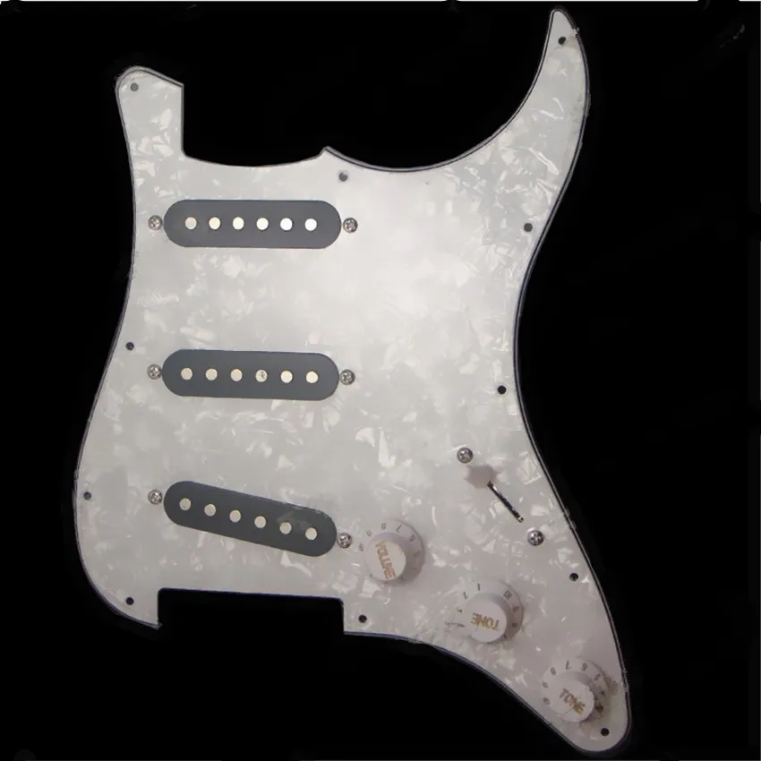 White Pearl Loaded Prewired Pickguard Scratch Plate Circuit Assembly E-Gitarre mit SSS Black Pickup Gitarrenzubehör