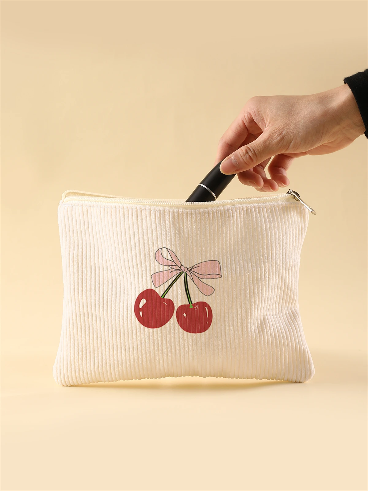 Women's Corduroy Travel Cosmetic Bag Portable Large Capacity Makeup Storage Organizer Zipper Clutch Purse Make up Bag