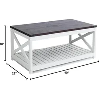 Farmhouse Coffee Table with Slatted Shelf and Corner Protection, 40 Inches, Vintage White/Espresso 2