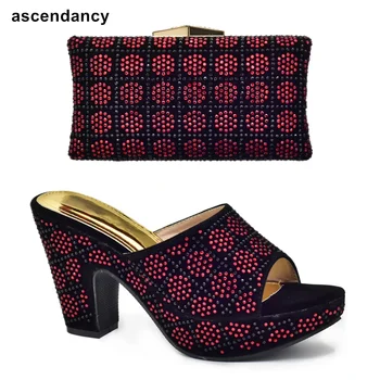 Italian Shoes and Bags Matching Set Decorated with Rhinestone Elegant Crystal Woman Heels Women Shoe and Bag Set for Party