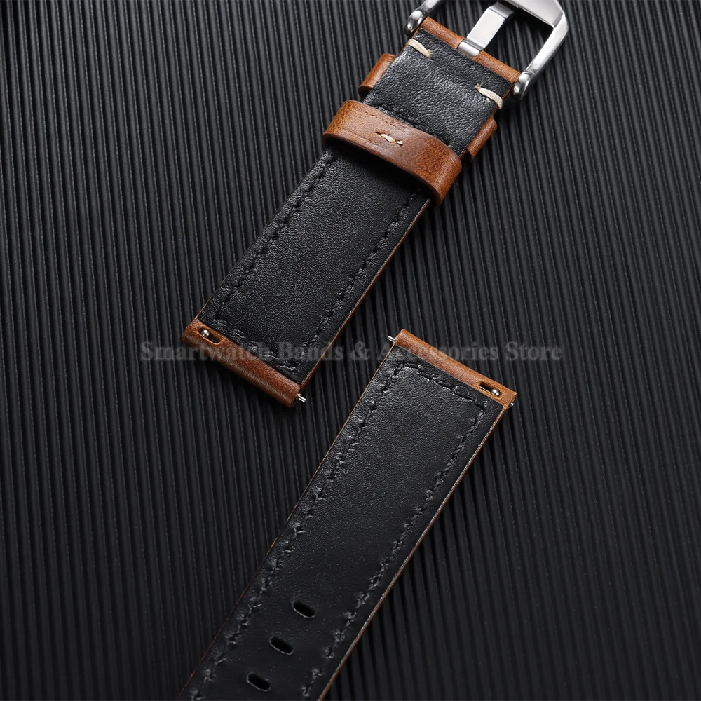 Premium Oil-Waxed Cowhide Leather Watch Strap - Waterproof Quick Release Bracelet