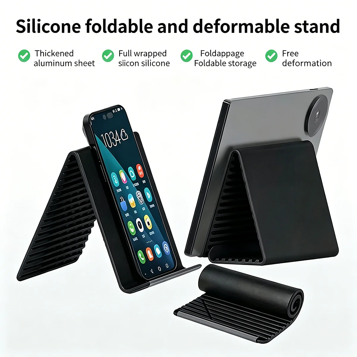 Supporto per Telefono Pieghevole in Silicone, Regolabile a Più Angoli, Compatibile con iPhone, Samsung e Tutti i Cellulari - immagine 4