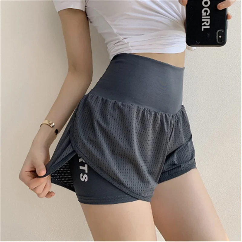 

Summer High Waist Fitness Running Shorts Women 2 In 1 Marathon Quick Dry Shorts Gym Loose Sport Shorts Breathable Shorts