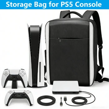 Borsa portaoggetti per console PS5, custodia da viaggio di grande capacità, zaino per il trasporto, controller/cuffie riponibili, accessori per dischi di gioco