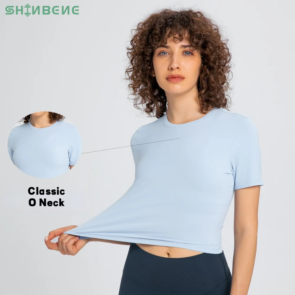 

SHINBENE Plain Ultra Light Workout Running Crop Tee Women Classic O Neck Cozy Soft Fitness Gym Sport Cropped T-shirts XS-XL