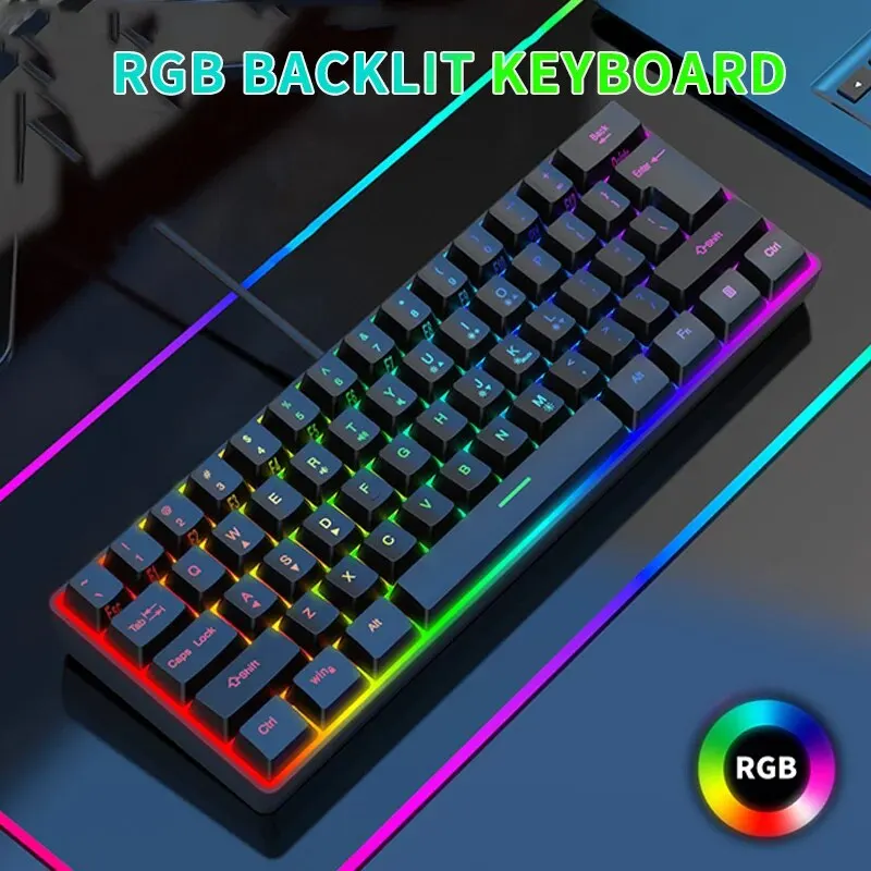 여아용 기계식 느낌 TPC 라인 소형 게임 유선 키보드, 61 키 매치 컬러, RGB 라이트, 높은 외관 수준