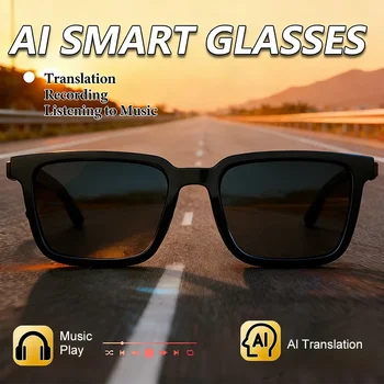 Occhiali Smart AI per Uomo, Occhiali Intelligenti per Traduzione con Funzione di Chiamata Impermeabile, Occhiali da Sole Smart BT, Cuffie per Sport all'Aperto