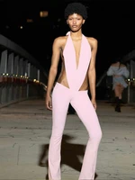 kliou Waistless Stunning Women Jumpsuits Hipster Solid Deep V-neck Backless Skinny Chic Cut Out Overalls Mujer Midnight Clubwear - Image 5