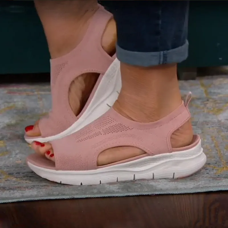Women Sandals Mesh Casual Ladies Wedge Shoes Solid Color Platform Slip-On Female Sandalias Soft Thick Bottom Mujer