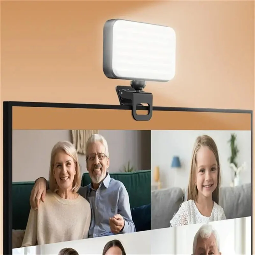 Fill Lamp LED Selfie Light 1000Mah Rechargeable Clip-on Video Conference Light 3 Modes For Cell Phone Tablet Laptop