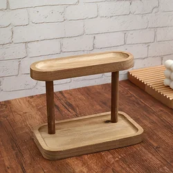 Elegant Wooden Desk Organizer Set - Versatile 2 - Tier Storage Solution for Jewelry, Cosmetics, Stationery, and Home Decor (Brown)