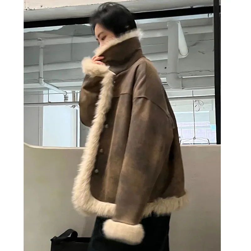 Lamb Wool Fur one Cotton-Padded fUR Coat 2024 Winter Fatty Senior Sense Plus Cashmere Thick Cotton-Padded Coat Jacket Zichao X4