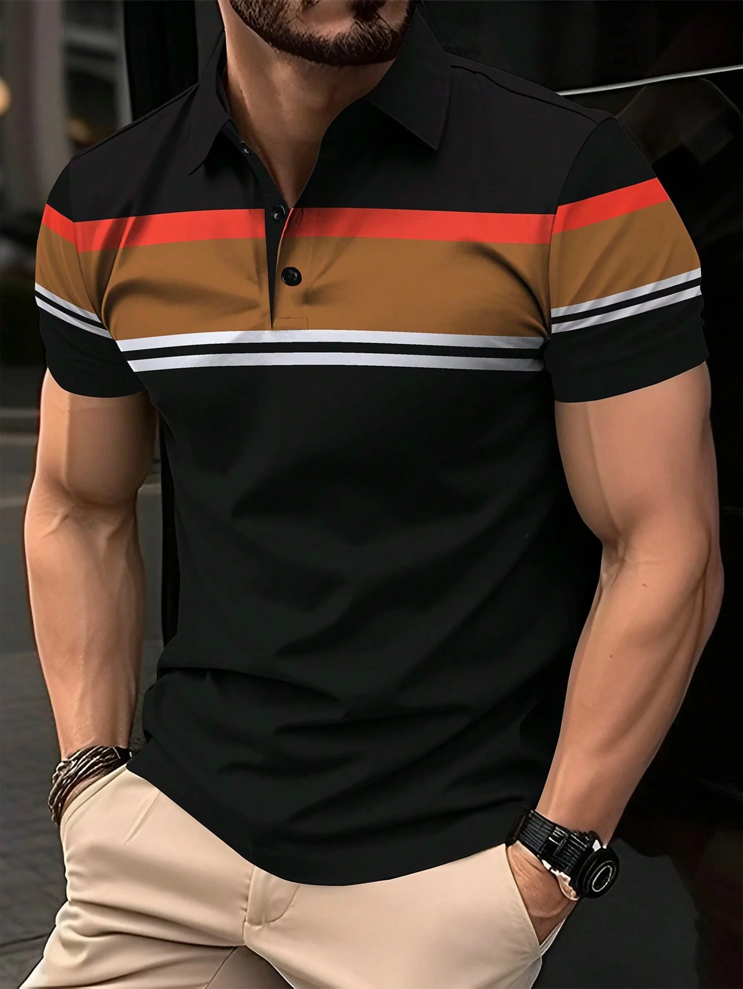 New Summer Men's Polo Shirt Button Collar Short Sleeve Pullover Casual Sports Solid Color Striped Lapel Trend Men's T Shirt 13 S7f0ee80892444319a41b5d42098cdc75f