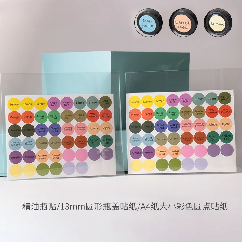 Pre-Printed Essential Oil Bottle Cap Lid Label Stickers - Round Circle Design