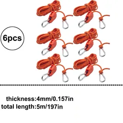 Reflective Camping Tent Rope Tie-Down Fasteners - Set of 6 Adjustable Tensioner Pulleys (6pcs orange)