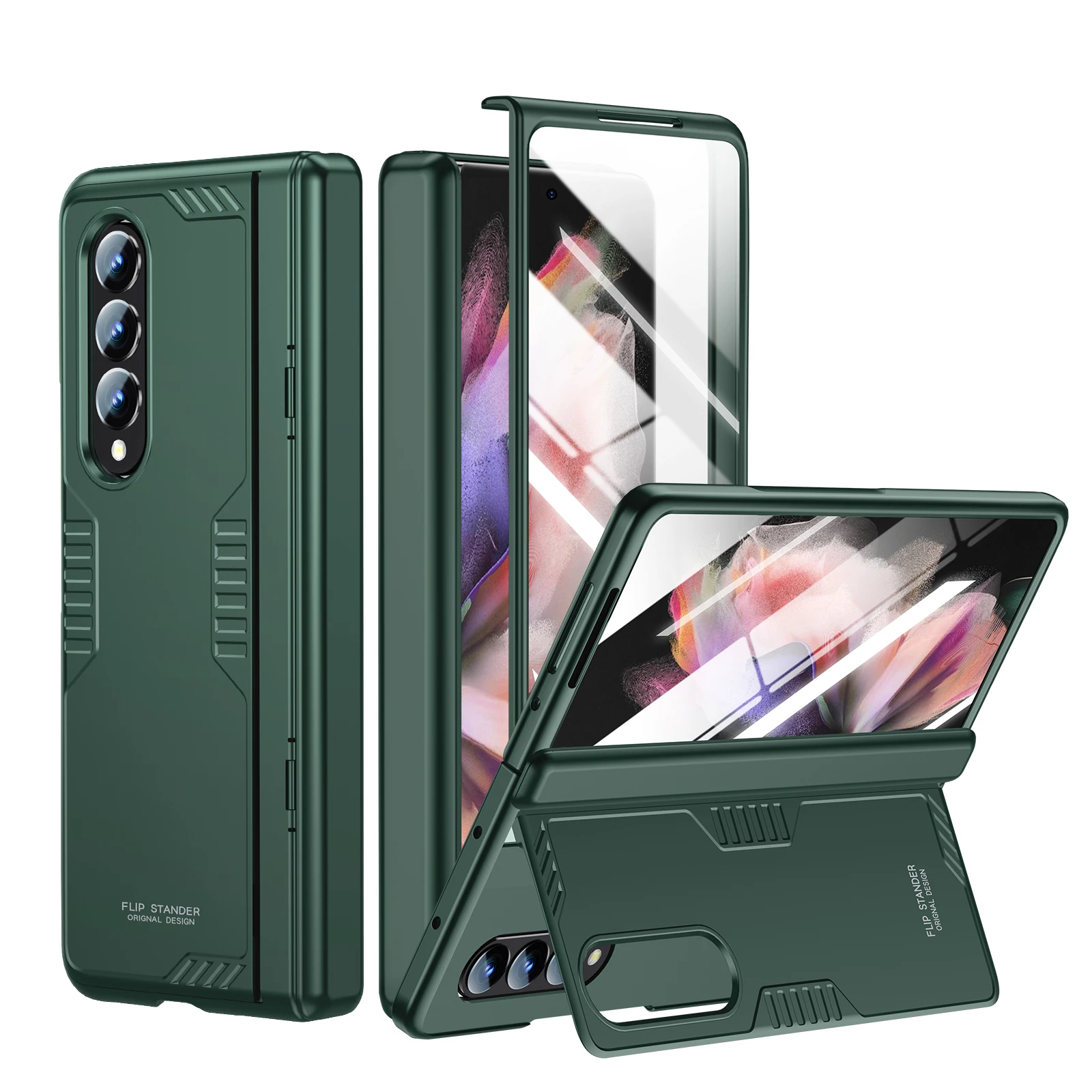 Shockproof Slim Case with Hidden Kickstand & HD Screen Protector - Hinge Protective Cover