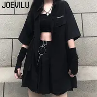 Gothic Skirt Set Loose Shirt Pleated Mini Skirts 2 Piece Sets Korean Retro Casual Outfits Women Spring Summer Aesthetic Y2k Suit - Image 4