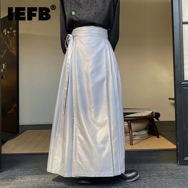 

IEFB Trend Men's Trousers New Chinese Style Liquid Niche Design Fashion Pleated Long Pants Horse-face Skirt 2023 Autumn 9C2616
