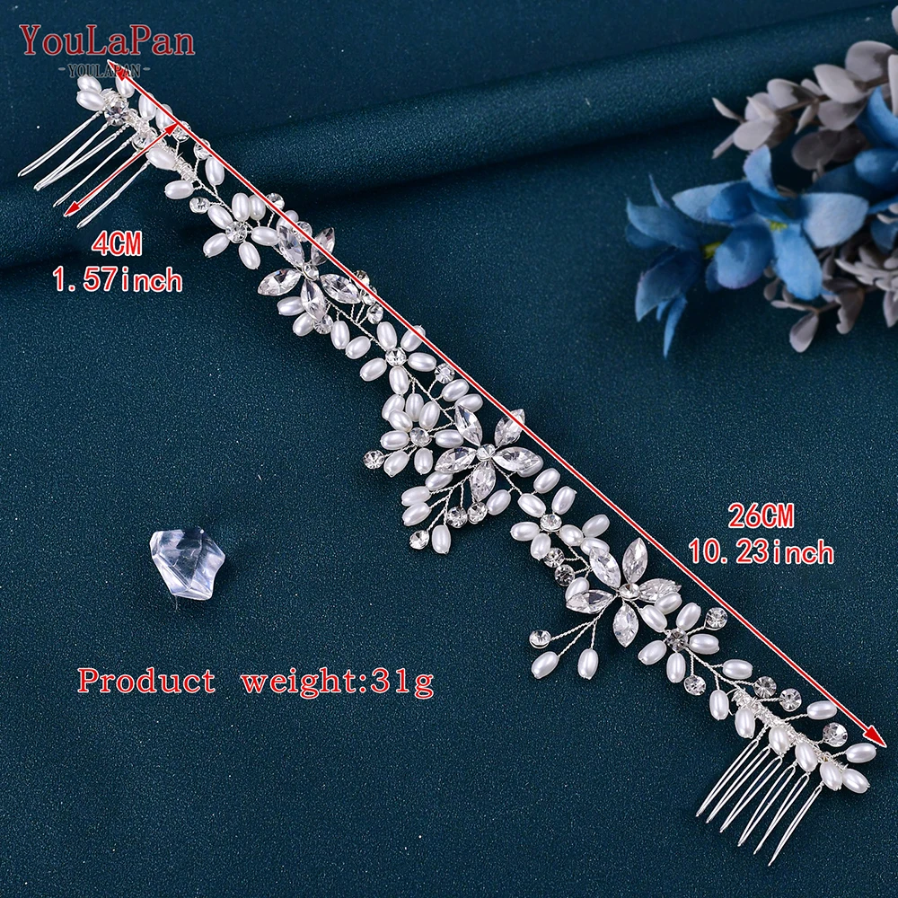 Pearl Rhinestone Chain Double Hair Comb Silver Wedding Party Hair Accessories Bridal Vine Headwear