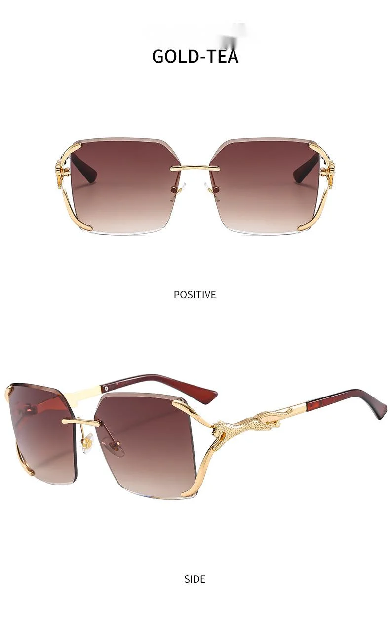 Women's Leopard Frameless Sunglasses Large Frame Fashion Glasses_voghion.com