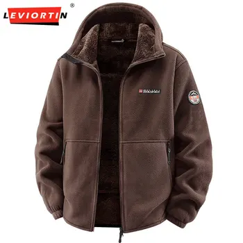 Giacca in felpa con cappuccio per sport all'aria aperta da uomo Fodera in pile caldo Cappotto in pile polare interno Softshell antivento con cerniera e tasche 1