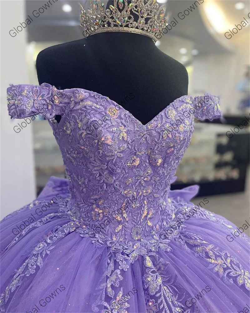 Quinceanera Dresses Mexico Lilac lavender Purple Off The Shoulder Ball Gown Appliques Beaded Birthday Party Sweet 16