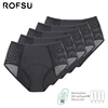 5Pcs 4 Layers Period Underwear Women Heavy Flow Menstrual Panties Postpartum Physiological Pants Sexy Mesh Lace Plus Size Briefs