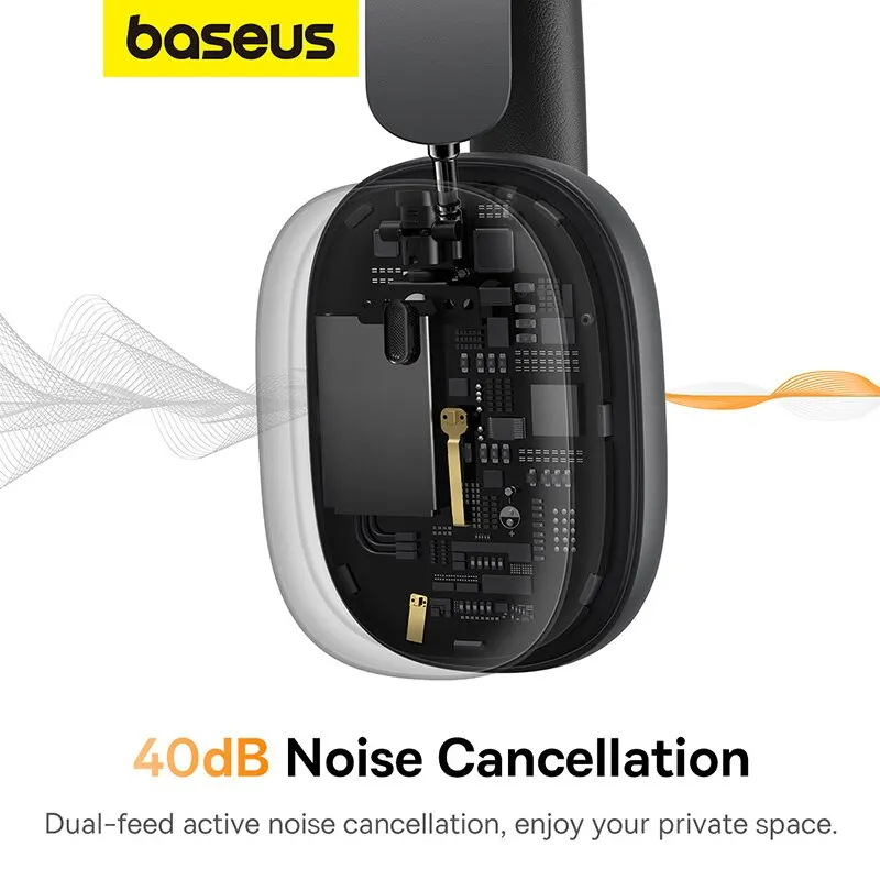 Baseus H1 무선 헤드폰, ANC 액티브 노이즈 캔슬링 이어폰, 블루투스 5.2, 4 마이크, ENC 캔슬링 오버 더 이어 헤드셋, 40dB