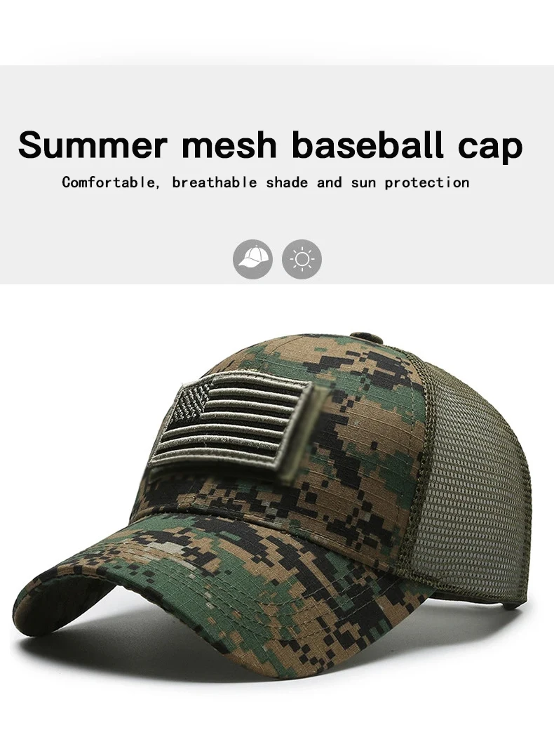 American flagge camouflage aufkleber bestickt basecap netz hut herren outdoor-klett kappe – Detail 1